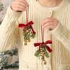 Wreath Christmas Chime Bell Green Pine Cone Bell Pendant Christmas Velvet Bow Bell  Garden Decor