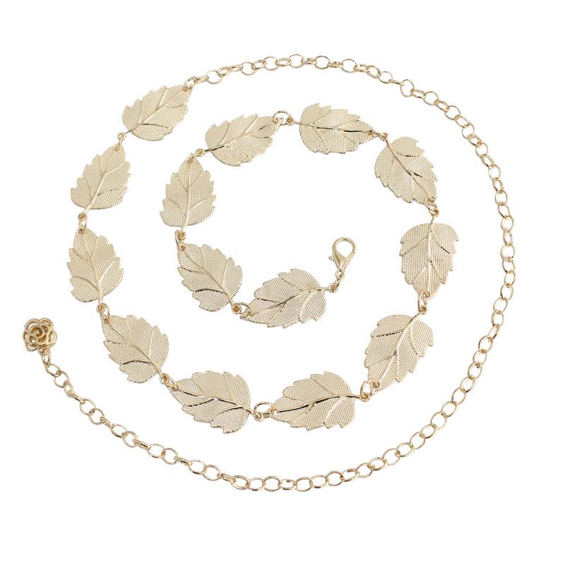 Dress waist chain - women's metal leaf hook chain - minimalist decorative skinny belt