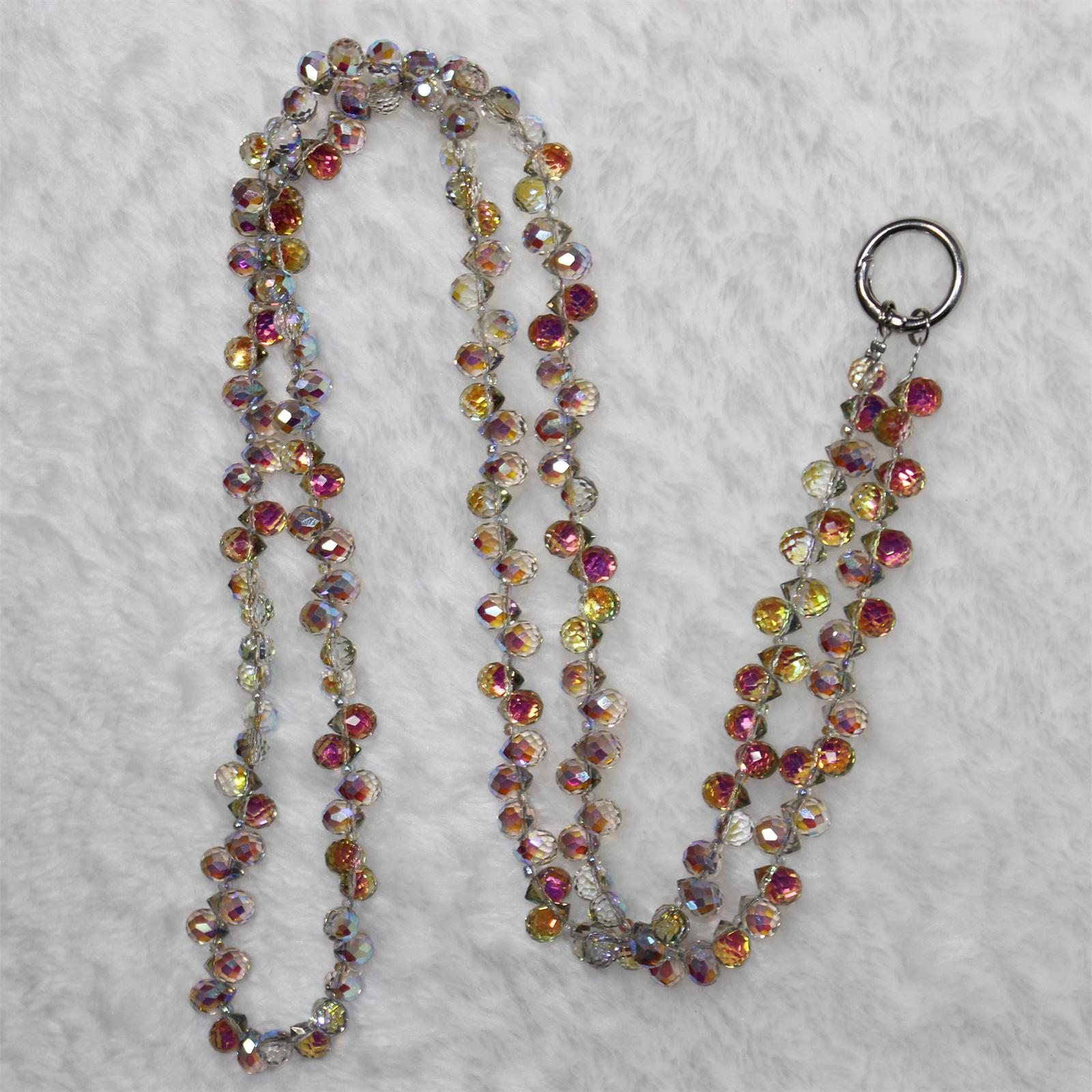 Phone Strap Strawberry Crystal Beads Necklace Crossbody Neck Lanyard with Tether Tab,Total Length: 120cm D