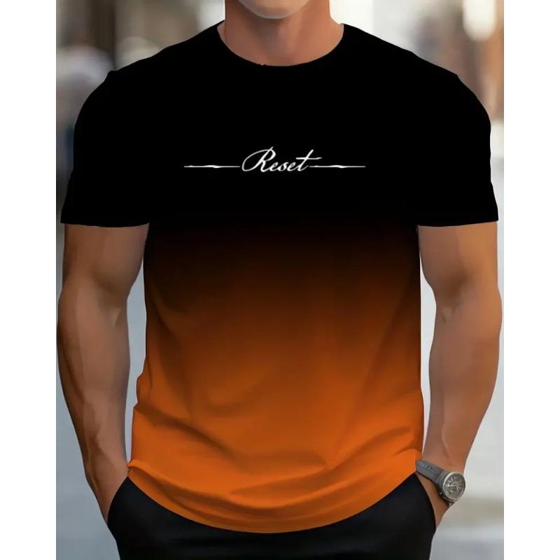 Herren Kurzarm Buchstaben Farbverlauf Druck Mode Kreativ Sommer Outdoor Sport T-Shirt Atmungsaktiv Und Bequem Modell