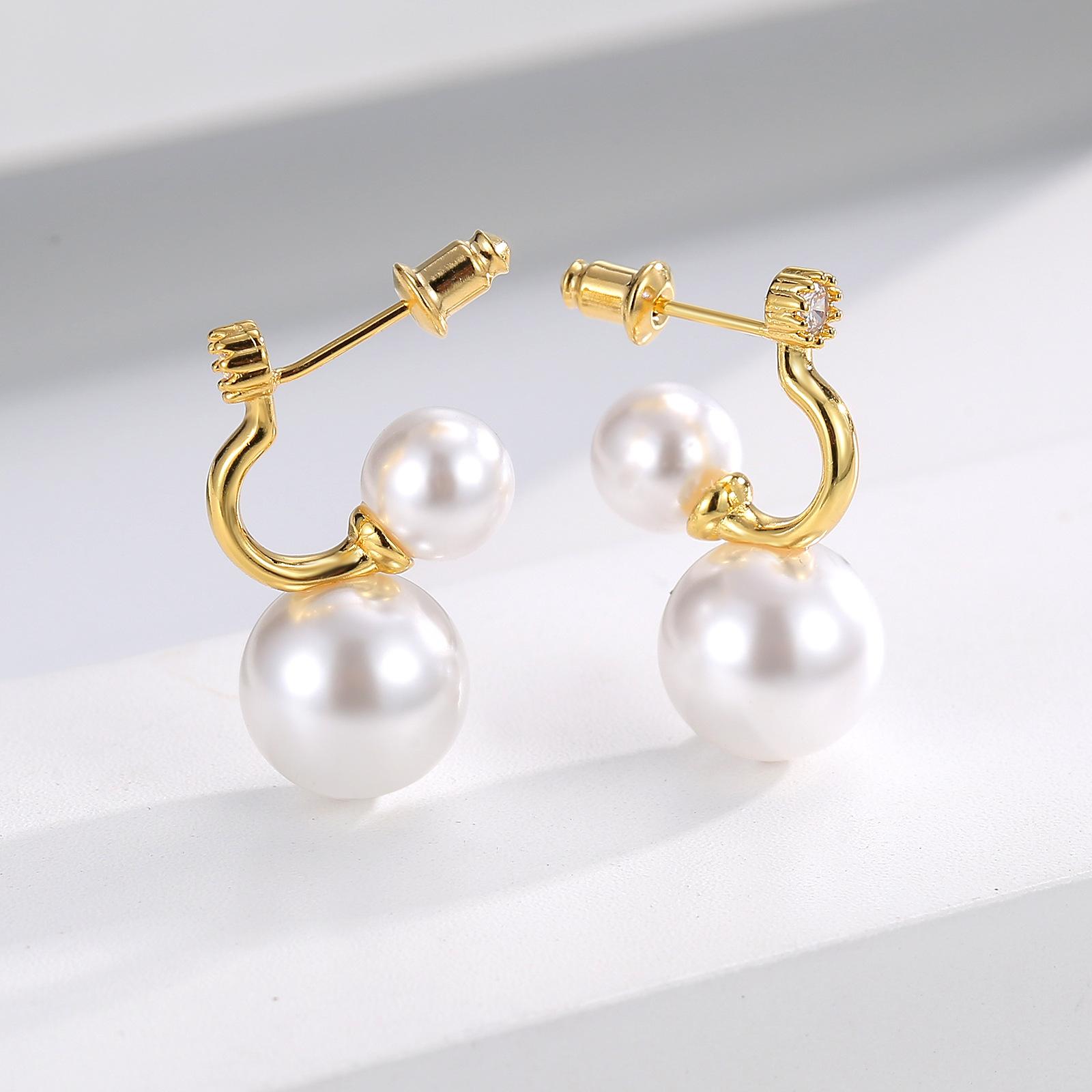 

Элегантные романтические серьги с жемчугом s925 серебряная игла ретро темперамент дизайн чувство двойные серьги из циркония мода