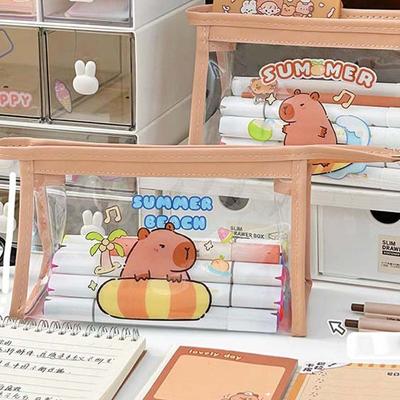 Wasserdichte Aufbewahrungstasche mit Tier-Capybara-Motiv, Cartoon-Stifteetui, Capybara, PVC-Stiftetasche, durchsichtiger Beutel, Bleistiftbeutel, Schreibwaren