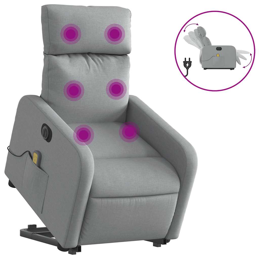 Vidaxl Podnoszony Fotel Masujący, Elektryczny, Rozkładany, Jasnoszary