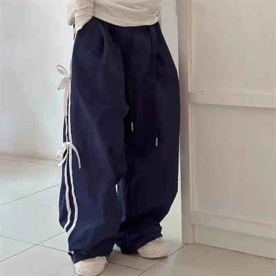Girls Spring Pants Kids Bow Tie Sweatpants Autumn Sweet Fashion Trousers Striped Casual Bottoms Children Loose Underwear