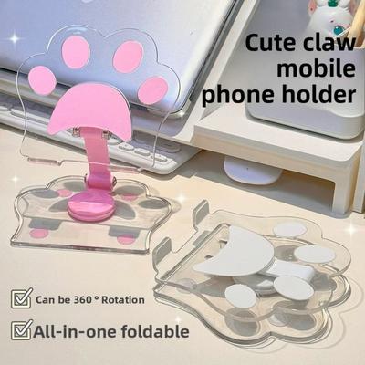 Foldable Phone Desktop Mount Cute Cat Paw Bracket Tablet Computer Stand Holder  Live Streaming