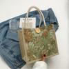 Portable Linen Handbag Large Capacity Printing Cloth Lunch Bag Ethnic Style Canvas Bag  Picnic