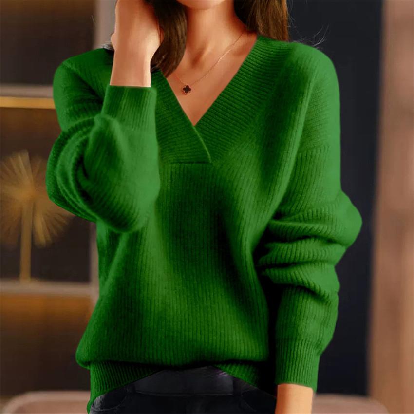 Dámské podzimní a zimní pletené topy s výstřihem do V v jednobarevném provedení, vícebarevné spodní tričko, pulovrový svetr