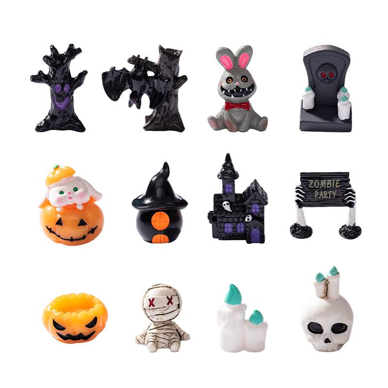 Halloween Decoration Accessories Miniature Figurines Mummy Skull Rabbit Magic House Ghost Pumpkin Desktop Scene Decor Set 8Pcs
