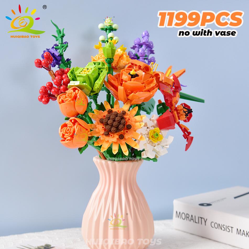 Giftfritt Blomsterbukett Byggklossar Kit Gör-det-själv Evig Blomma Romantiska Klossar Gör-det-själv Barnleksaker För Barn Vänner Vuxen Gåva