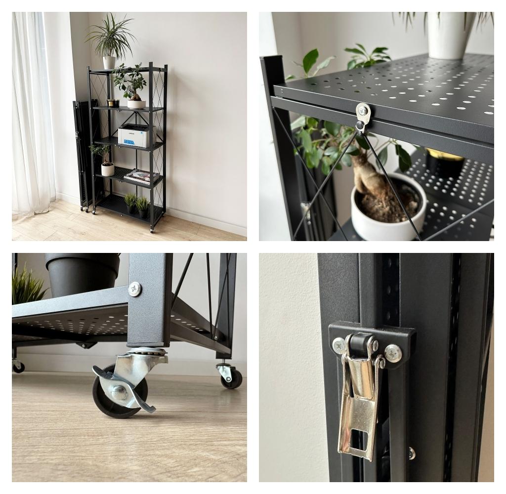 Gestel Foldable Shelf 4 Levels Black On Wheels