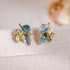 Blue Unique Leaf Earrings, Fashionable Small Fresh Earrings, Niche Light Luxury High-End Versatile Earrings