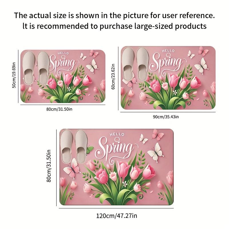 1Pcs Anti Fatigue Kitchen Rugs,  Pink Spring Tulip Print Waterproof Non-Slip Thick Cushioned Kitchen Mat Heavy Duty Comfort Standing Mat for Kitchen
