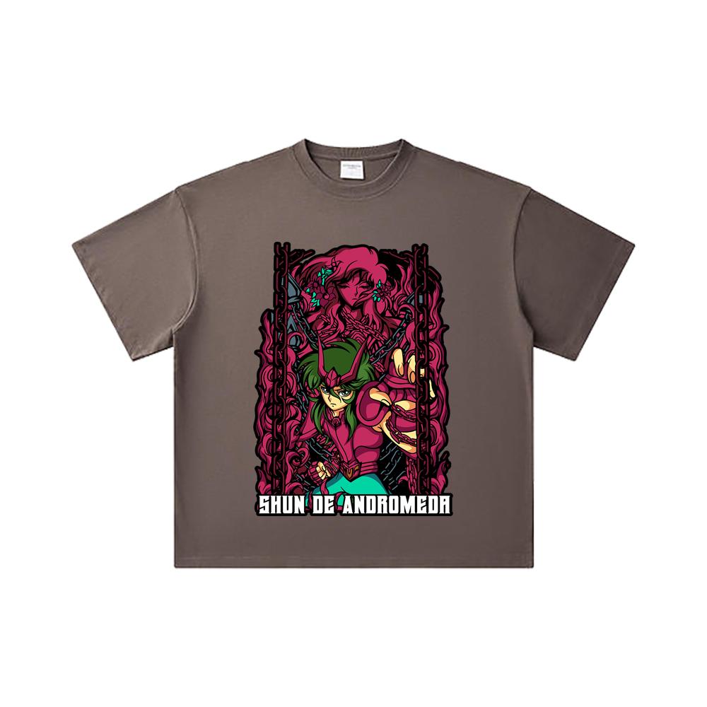 260 GSM Double Yarn 32 Count 100% Cotton Saint Seiya V17 Shun Print Unisex Heavy Cotton T Shirt
