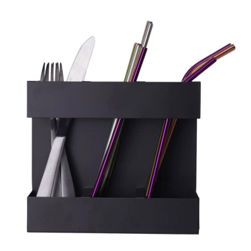 Multifunctional Storage Rack For Straws Cutlery 3 Section Cabinet Organizers With Drainage Design Kitchen Accessory