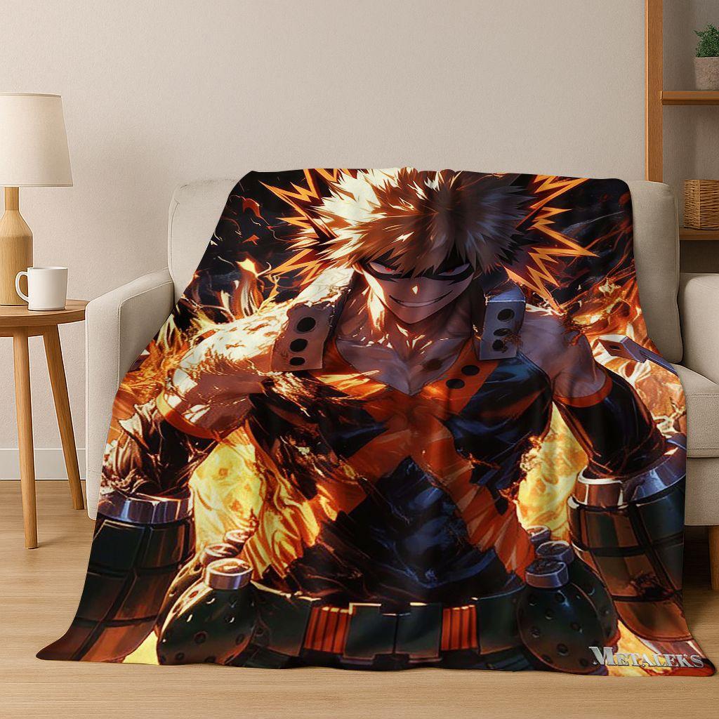 Anime My Hero Academia Deku Katsuki Cartoon Flannel Blanket,Cozy Soft Throw Blanket for Home Bedroom Bed Sofa Picnic Cover Kids