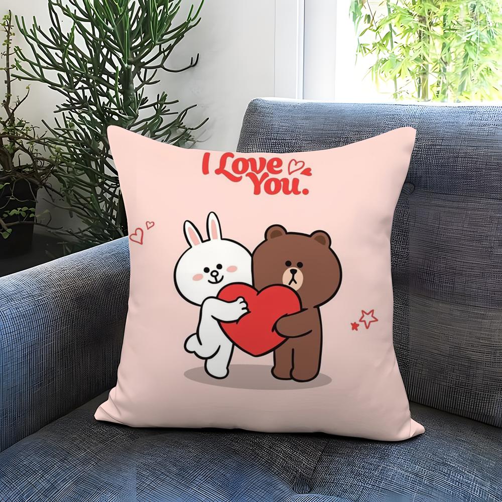 Line Town Brown Bear and C-Cony Cushion Cover Comfortable Reversible Pillow Cover Ideal for Car Sofa Bedroom & Beyond