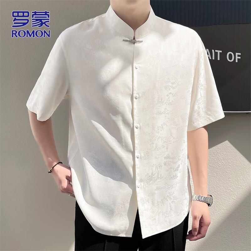 ROMON Men's Short Sleeve Ice Silk Jacquard Shirt