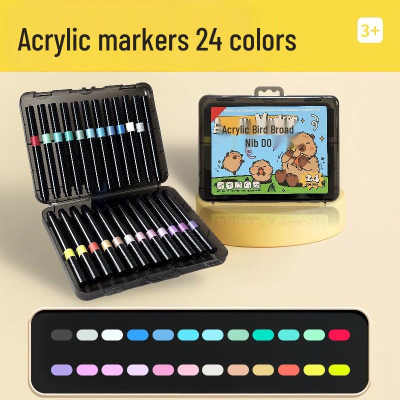 Professional Waterproof Acrylic Marker Set - Non-Bleeding, Quick-Dry Graffiti Pens for Primary Students' Art Projects & Special Color Painting