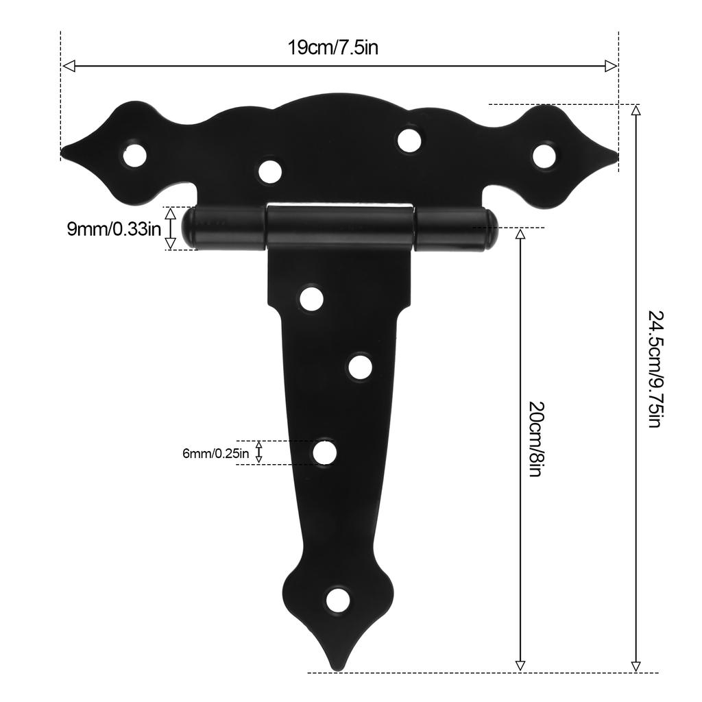 2 Pcs Heavy Duty Gate Hinges with Screws 5/6/8 inch T-Shaped Wooden Shed Barn Door Hinges for Wooden Fences Decorative Hinges