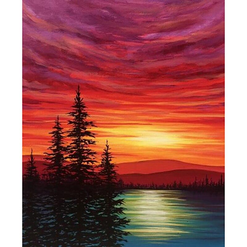 New DIY 5D Diamond Painting Sunset Diamond Embroidery Scenery Cross Stitch Full Round Drill Manual Art Home Decor Gift