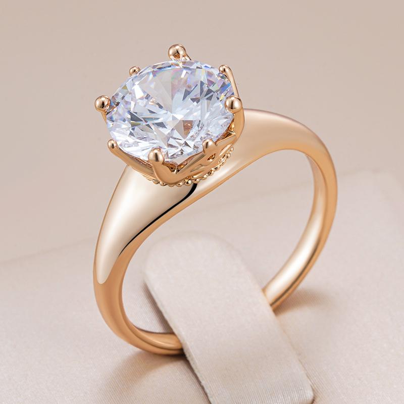 Luxury Shiny Big Natural Zircon Rings For Women Fashion  Rose Gold Color Bride Wedding Ring Daily Fine Jewelry