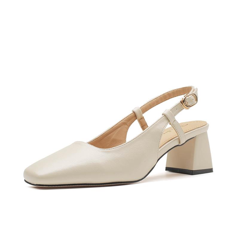 Минималистичный стиль однотонные простые туфли-лодочки женские французская элегантность 2025 лето новая модная универсальная сумка голова пустые сандалии 34 бежевый