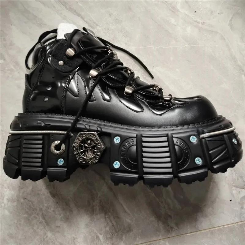 Fashion 2025 Brand Design Quality Women's Punk Gothic Shoes Comfortable High Heel Metal Decoration Rivet Handsome Motorcycle Boots