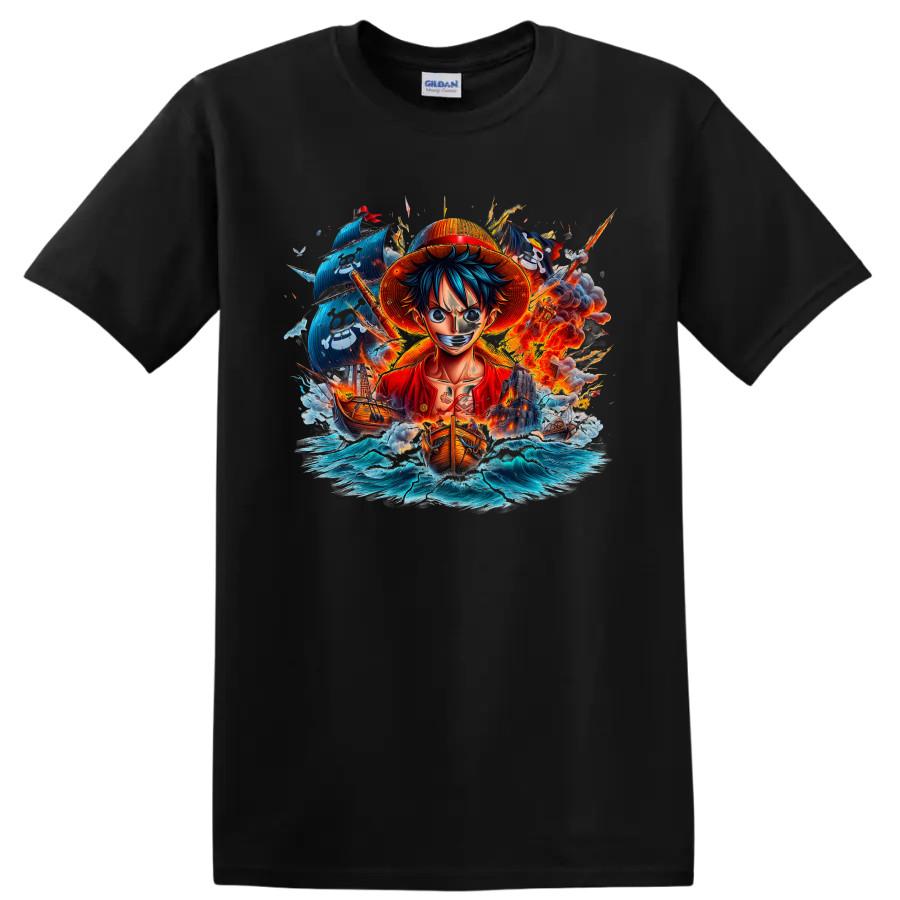 Monkey D Luffy Anime Pirate Adventure T Shirt w/ Ocean Ship Graphic Tee Artwork