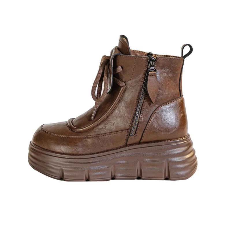 

Женские кожаные ботинки с высоким голенищем, на флисовой подкладке, ботильоны, увеличивающие рост, осенне-зимняя мода, Великобритания, круглый носок 38