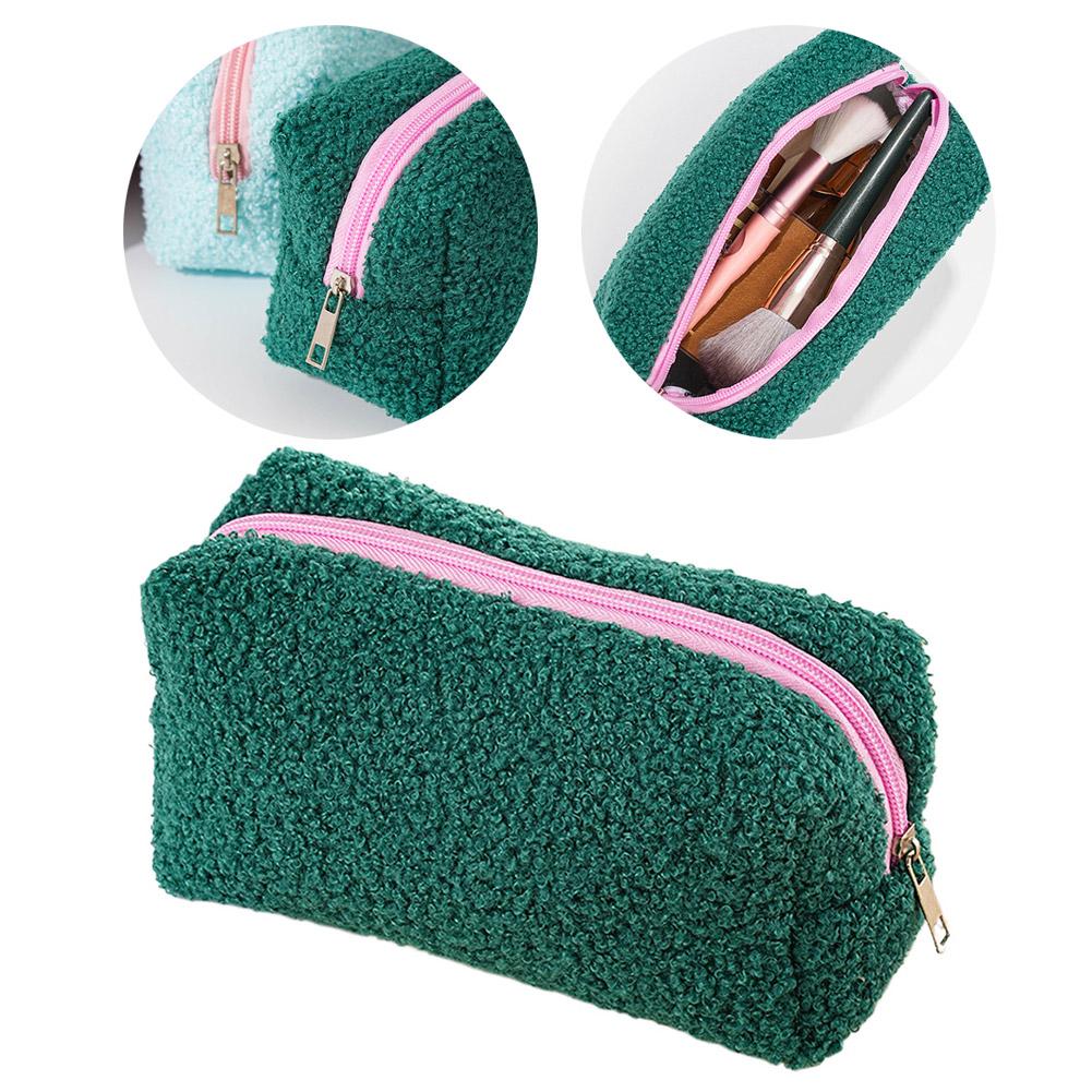 Plush Cute Makeup Bag Hand-held Japanese Style Large Capacity Pen Case Solid-color Portable Travel Cosmetics &Toiletries Bag