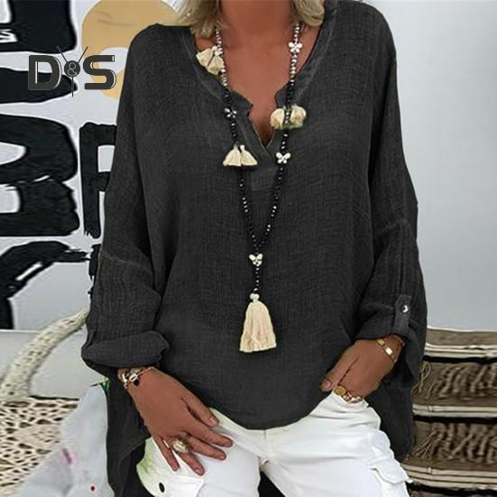 Frauen V-ausschnitt Langarm Pullover Tops Einfarbig Lose Fit Mid länge Lässig Leichte Tops Streetwear