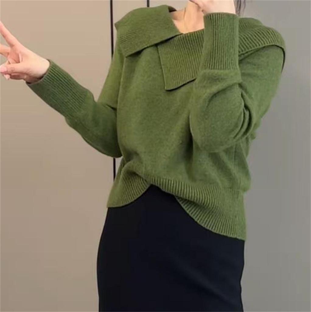 Plus Size Women's Gentle Style Knit Top with Sailor Collar - Autumn/Winter Long Sleeve Solid Color