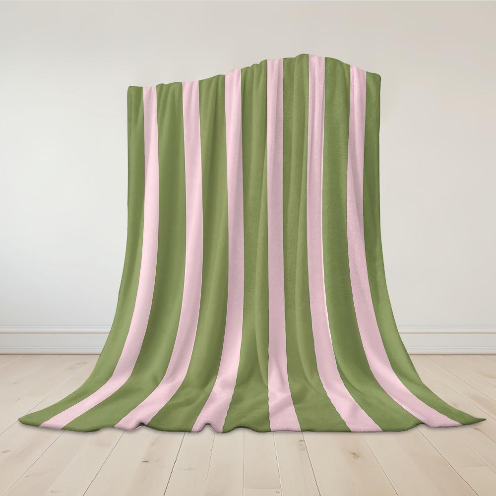 Pink & Green Stripe Flannel Blanket Warm Soft Halloween Christmas Couch Warm Cozy Decorative Decor Gift For All Season
