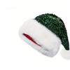 New Red Glitter Christmas Santa Claus Hat Glittery Sparkly Soft Velvet Sequin Santa Hat Extra Thicken New Year Xmas Cap Unisex
