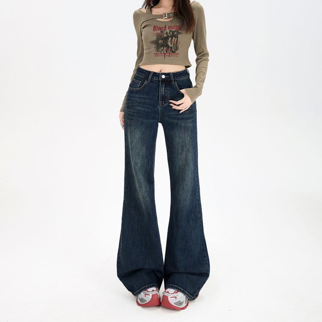Retro slightly pulled loose and thin without sticking to the legs Flared jeans women's 2026 early spring elastic slim large size