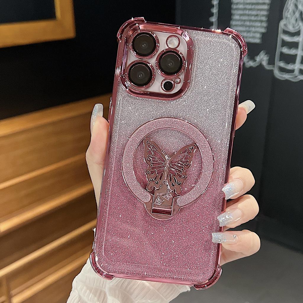 The Four-corner Airbag Anti-drop Is Suitable for The IPhone 16PROMAX Phone Case and The IPhone 15 Gradient Glitter 14 Butterfly Stand Case