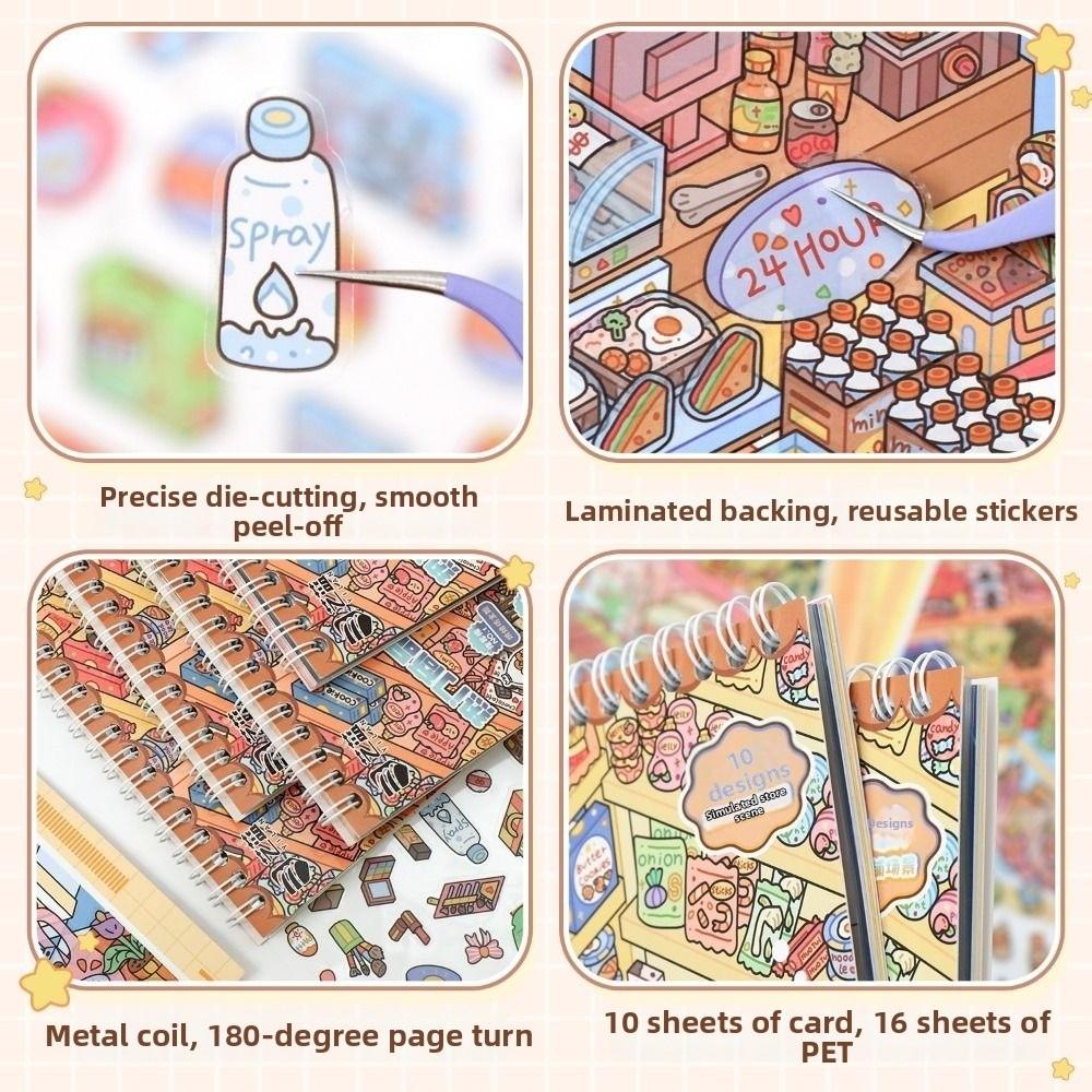 Cartoon Miniature Landscape Sticker Collection Decorative Visual Stacking DIY Cabin Scene Sticker 3D Landscape Sticker Book