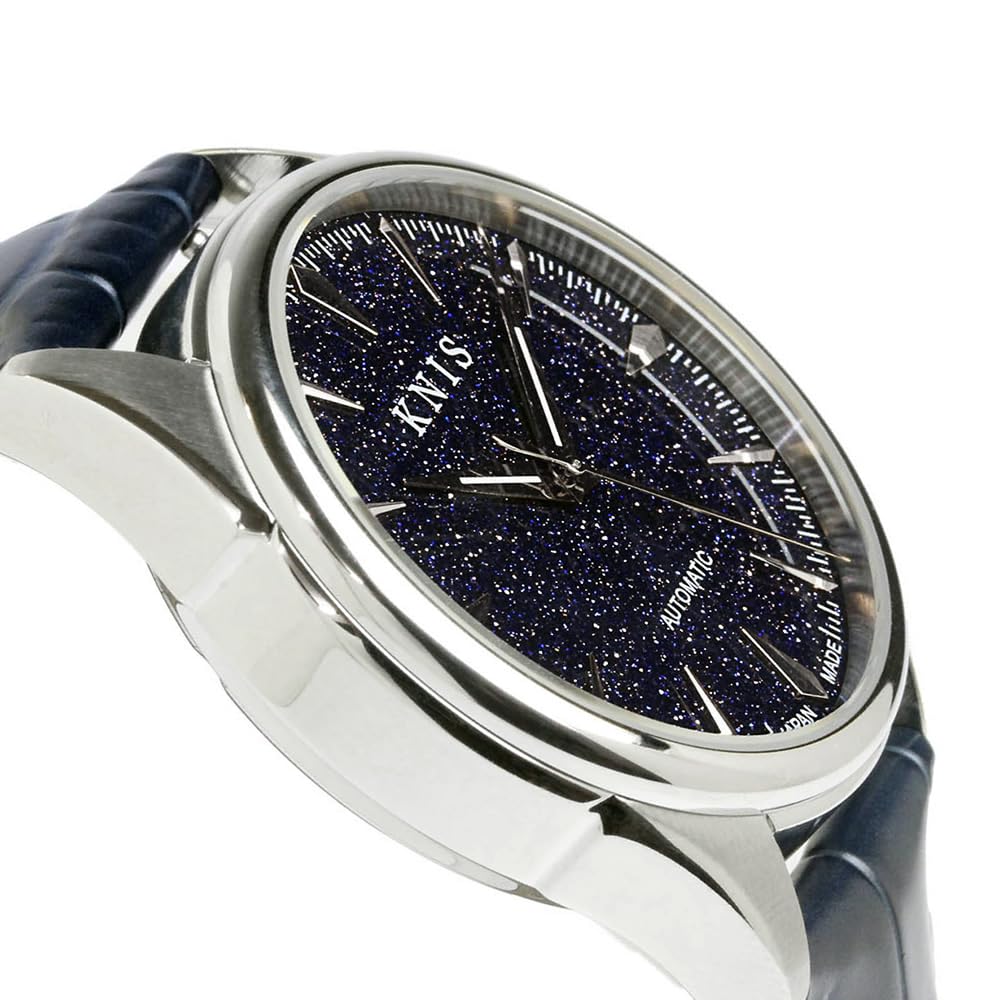 KNIS lak Avanturín Made in Japan Automatické hodinky Safírové sklo Kožený řemínek 10 ATM Voděodolný mechanický Modrá Stříbrná Modrá Kožená Pánské