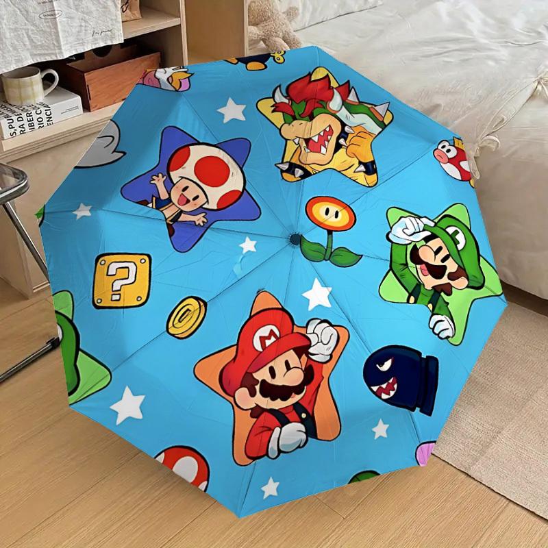 1pc Mario Luigi Automatic Folding Umbrella - Compact 8-Rib Design, Durable Plastic & Iron, Lightweight for Outdoor Daily Use,  a0929145