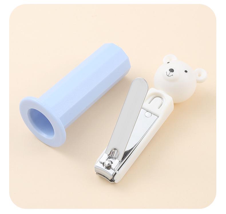 Cute Bear Anti-Splash Stainless Steel Nail Clippers with Storage & Angled Pedicure Scissors