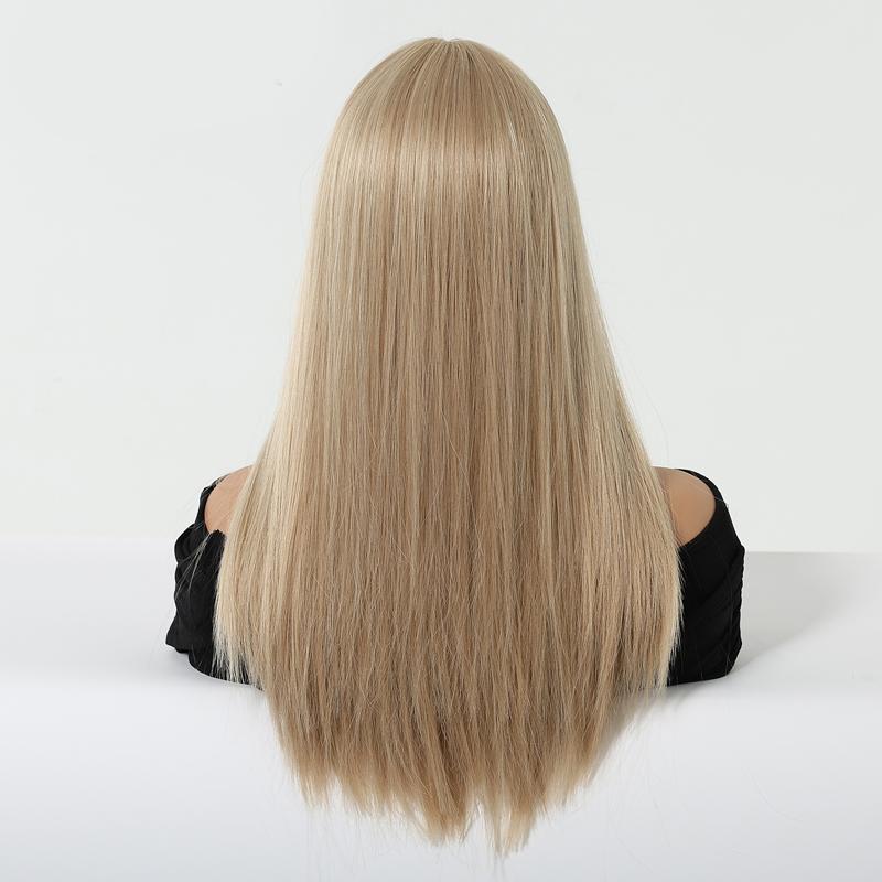 Women Blonde Wig Long Silky Straight Wigs with Bangs Synthetic Wig for Fashion Women Heat Resistant Natural Looking Hair Wig for Halloween