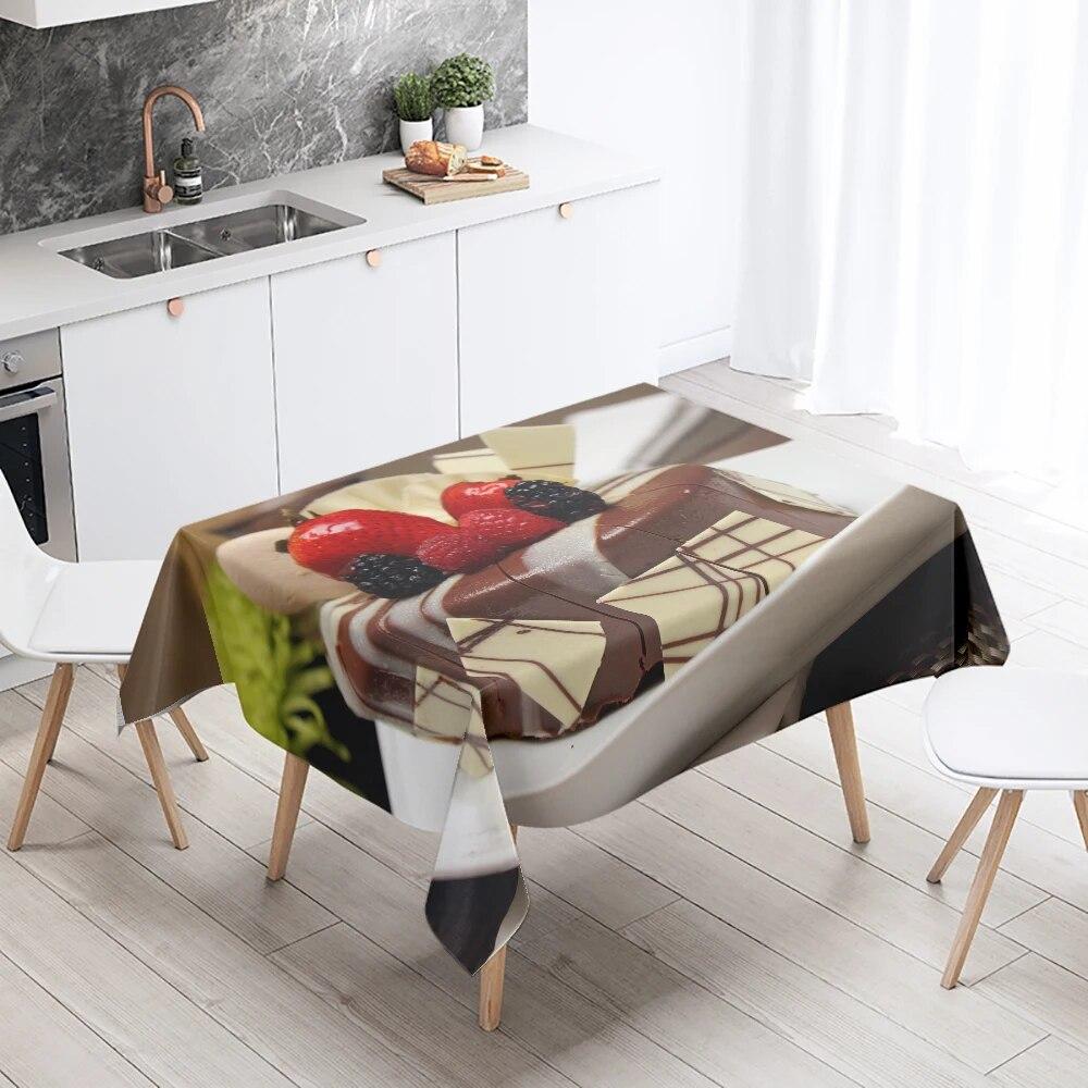 Cake Printed Tablecloth Hotel Restaurant Table Decoration and Ornament Stain Resistant Rectangular  Home