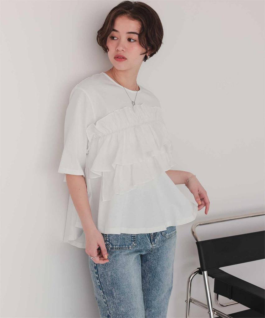 Titibait Asymmetrical Gathered Ruffle Docking Top Size (AFXP4333), Women's, Small, Off-White