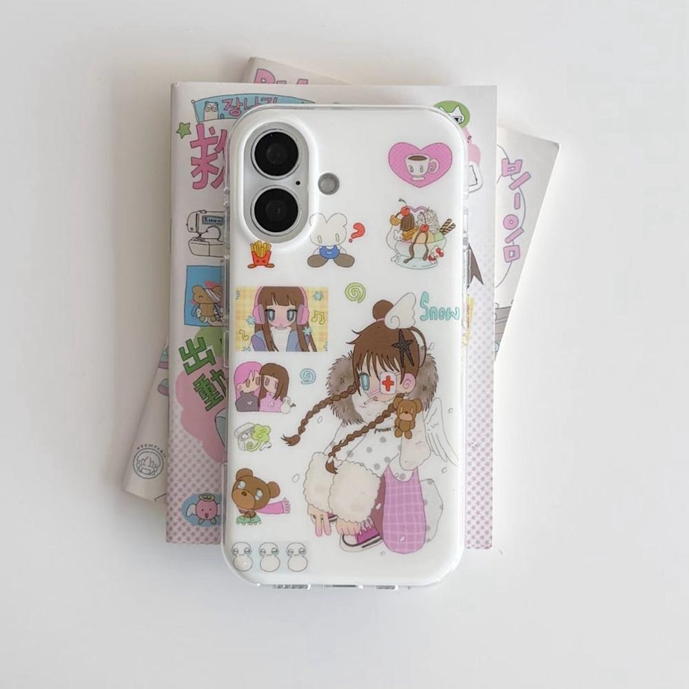 Cartoon Comic Girl Phone Case for Samsung Galaxy S26 S25 S24 S23 S22 S21 FE Ultra Plus 4G 5G Feather Texture Back Cover
