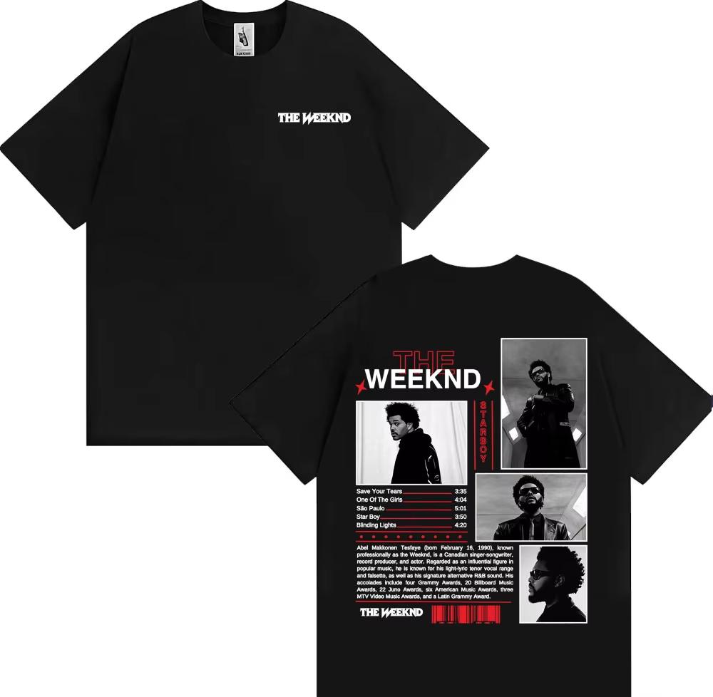 Rapper The Weeknd Starboy Album Cover Graphic T-Shirt, Men s Harajuku Punk Hip Hop Pure Cotton Short Sleeve T-shirt 4XL