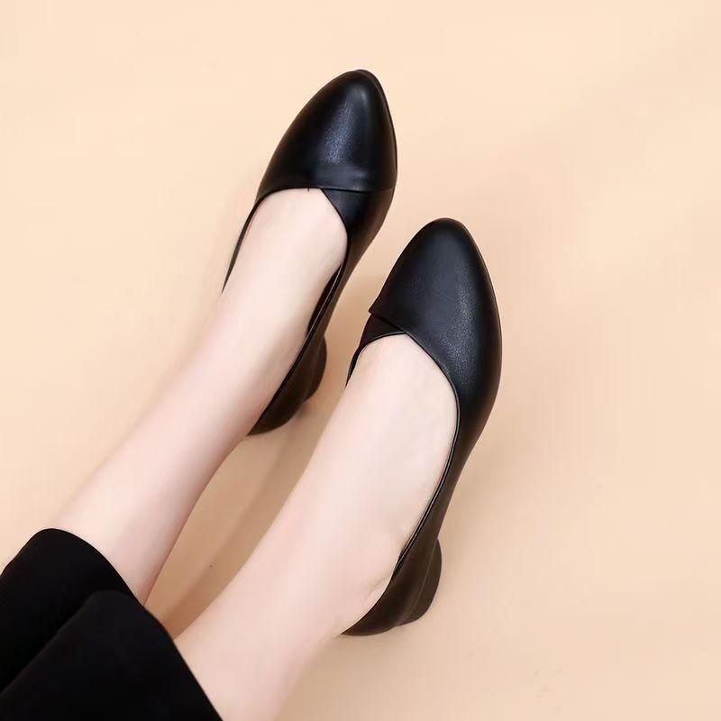 Shoes women's shoes soft leather shallow mouth breathable pointed single shoes soft sole comfortable mother leather shoes
