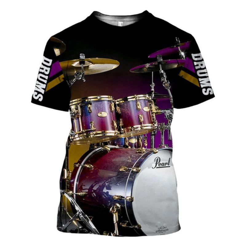 Classic Instrument Drumbeat 3D Printed Pattern Summer Men's T-shirt Oversized Casual Short Sleeve Shirt Trend Fashion Music Top