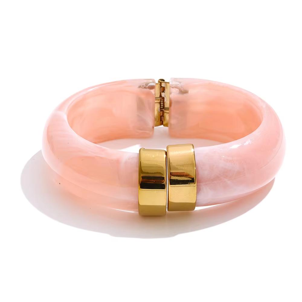 Yhpup 66mm Groen Roze Bruin Paars Acryl Dikke Armband Manchet voor Vrouwen Roestvrij Staal Nieuwkomers 2025 Polssieraad Cadeau