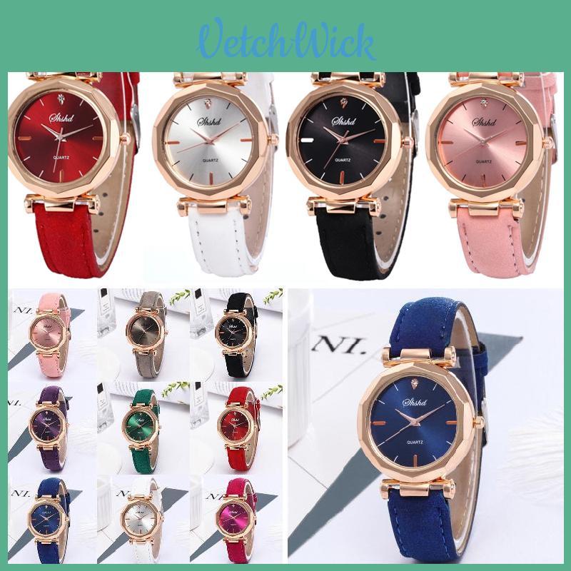 Elegant Women Vintage Matte Faux Leather Rhombus Crystal Stones Quartz Wrist Watch