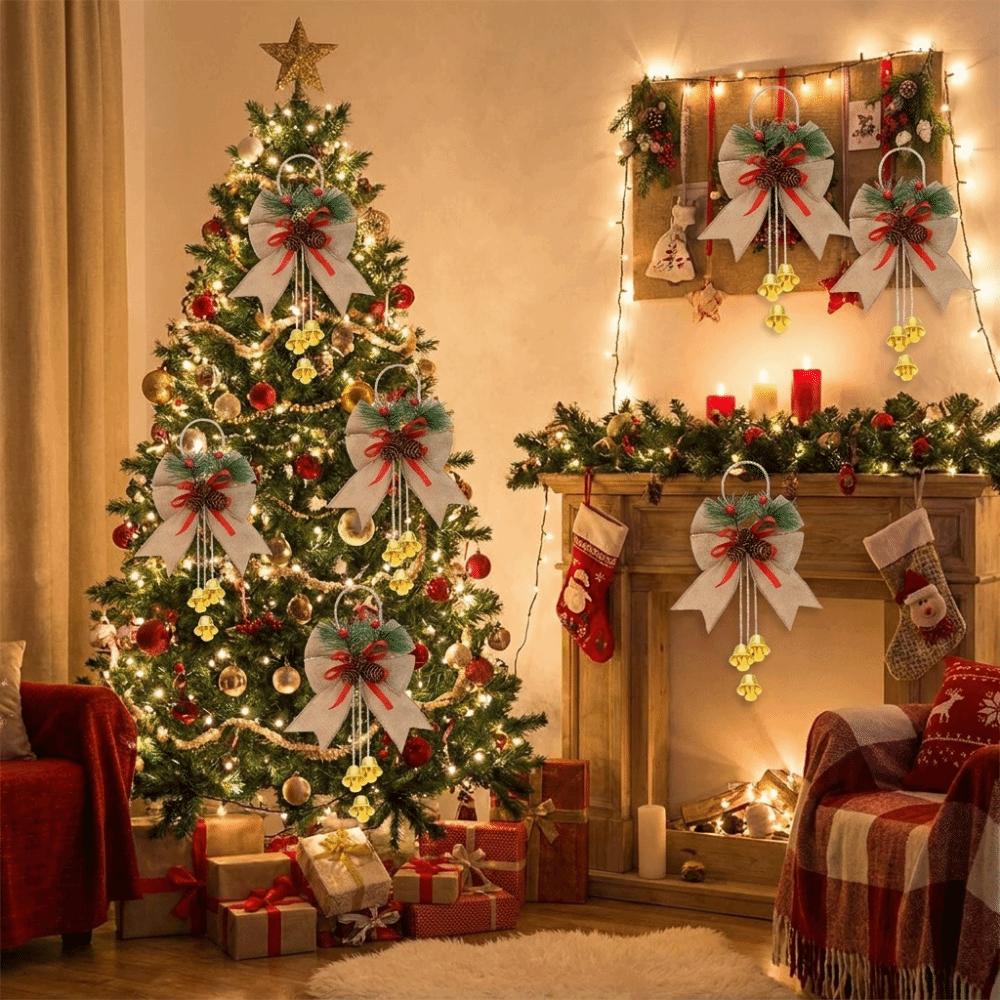 6Pcs/Set Creative Christmas Bows Hanging Ornament Christmas Tree Charm Xmas Party Supplies